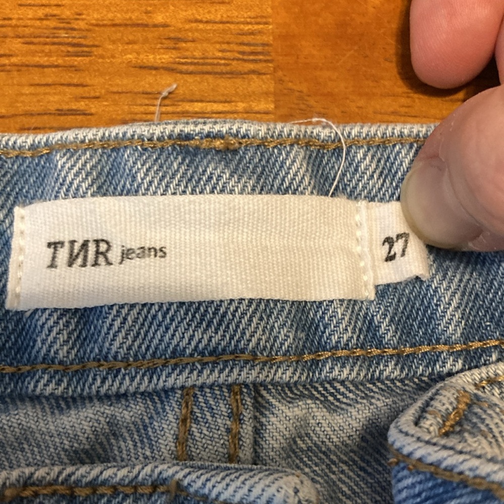TNR Womens Size 27 Distressed Ripped High Rise Mom Jeans Blue Denim Frayed Hem - Picture 10 of 16